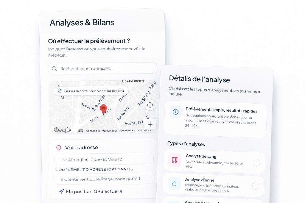Réservation d’analyses et résultats dans l’app