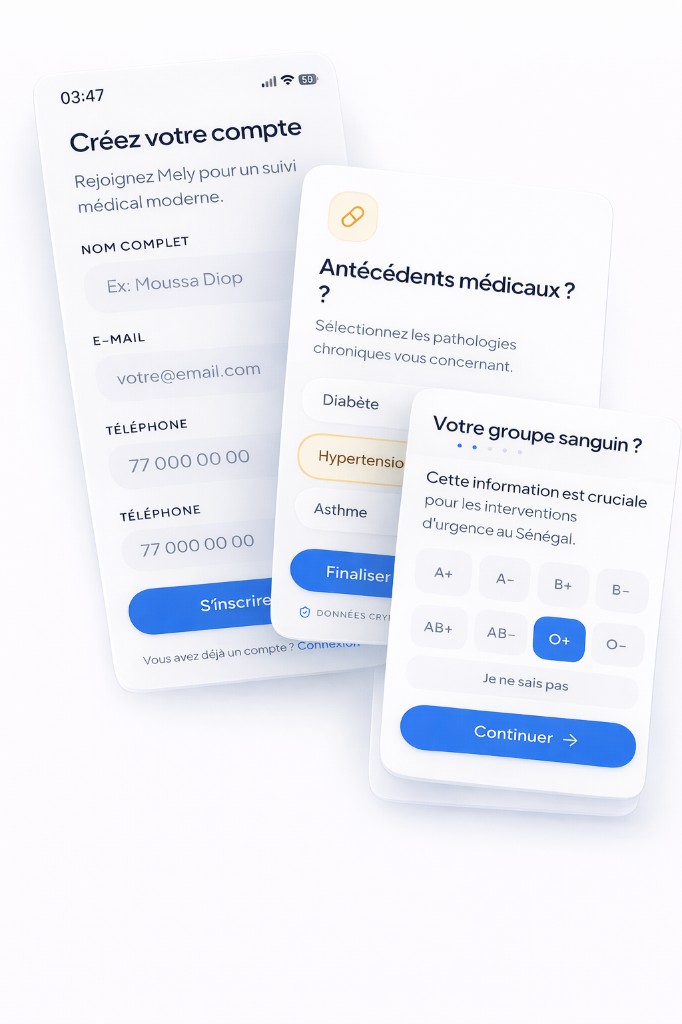 Creation de compte patient sur l'application Mely