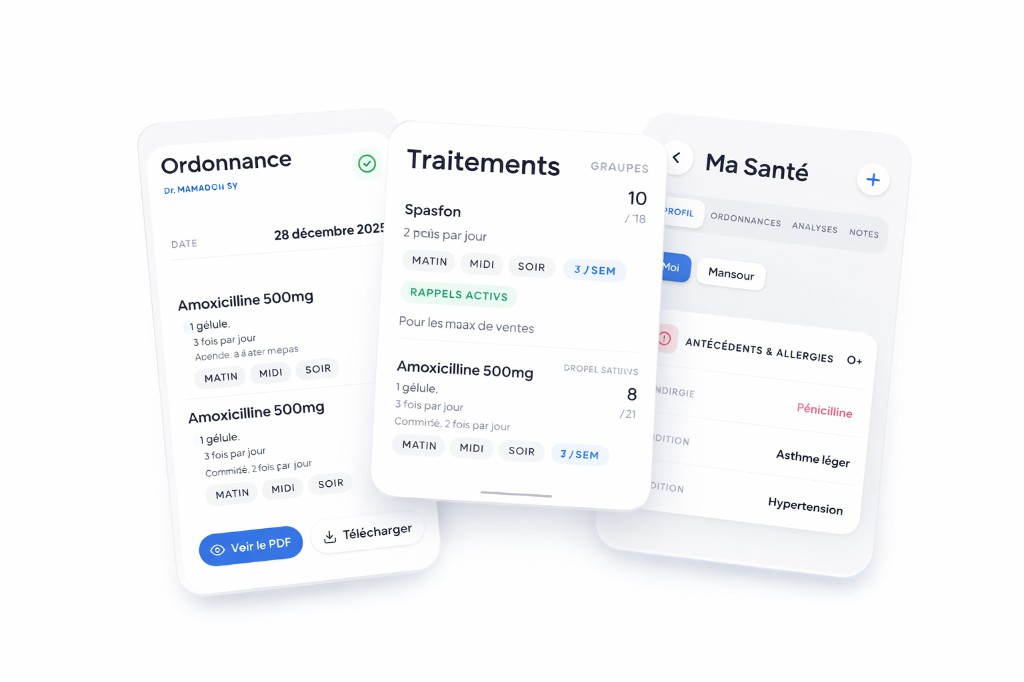 Ordonnances et resultats d'analyses dans l'application Mely
